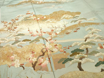 平和屋着物●訪問着　駒刺繍　遠山花文　金彩　正絹　逸品　AABJ3154ck