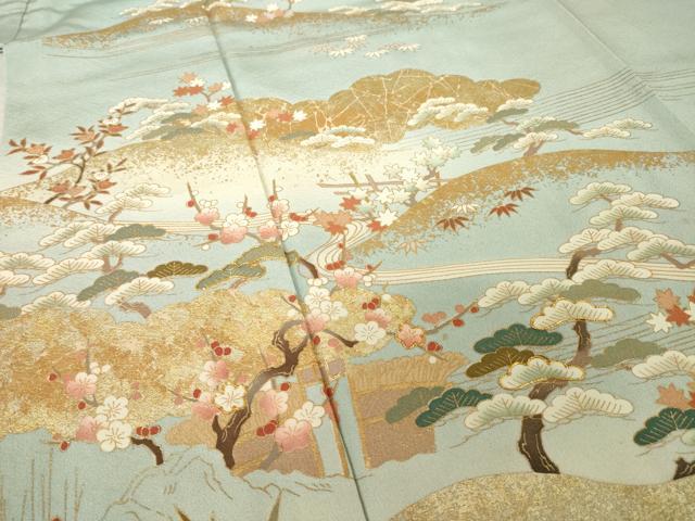 平和屋着物●訪問着　駒刺繍　遠山花文　金彩　正絹　逸品　AABJ3154ck