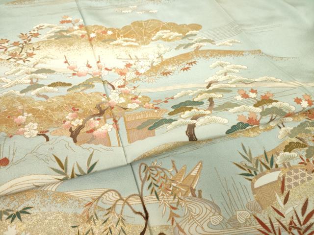 平和屋着物●訪問着　駒刺繍　遠山花文　金彩　正絹　逸品　AABJ3154ck
