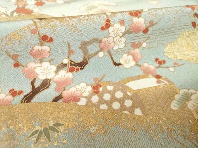 平和屋着物●訪問着　駒刺繍　遠山花文　金彩　正絹　逸品　AABJ3154ck