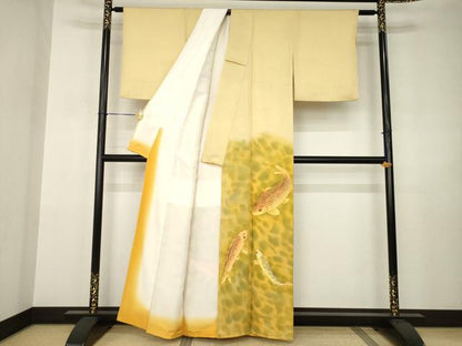 平和屋着物●色留訪問着　鯉　暈し染め　正絹　逸品　AABJ3155ck
