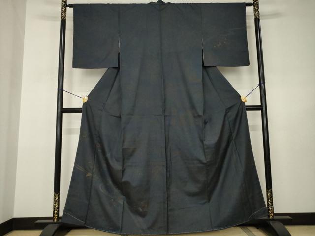 平和屋着物●本場縞大島紬　訪問着　流水花鳥文　正絹　逸品　AABJ3156ck