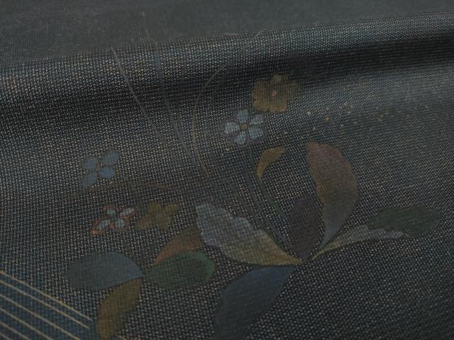 平和屋着物●本場縞大島紬　訪問着　流水花鳥文　正絹　逸品　AABJ3156ck