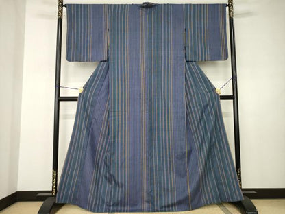 平和屋着物●上質な紬　縞　正絹　逸品　AABJ3158ck