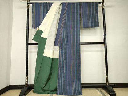 平和屋着物●上質な紬　縞　正絹　逸品　AABJ3158ck