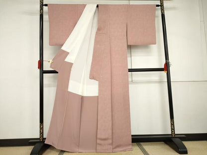 平和屋着物●上質な色無地　草花地紋　石竹色　三越扱い　正絹　逸品　AABJ3161cs