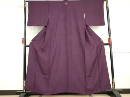 平和屋着物●上質な色無地　草花地紋　葡萄色　正絹　逸品　AABJ3163cs