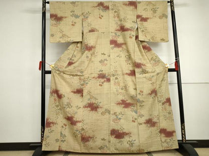 平和屋着物●染織の名門　しょうざん  生紬　枝花文　正絹　逸品　AABJ3172cs