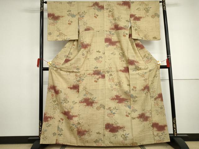 平和屋着物●染織の名門　しょうざん  生紬　枝花文　正絹　逸品　AABJ3172cs