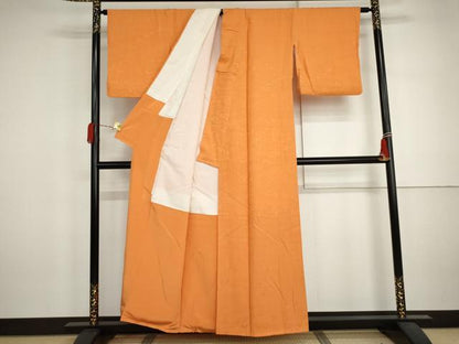 平和屋着物●上質な色無地　枝花地紋　黄茶色　正絹　逸品　AABJ3173cs