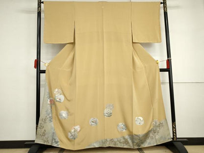 平和屋着物●松尾光琳　色留袖　刺繍　琳派草花図　花鳥文　銀糸　銀彩　鬼しぼ縮緬　正絹　逸品　AABJ3175cs
