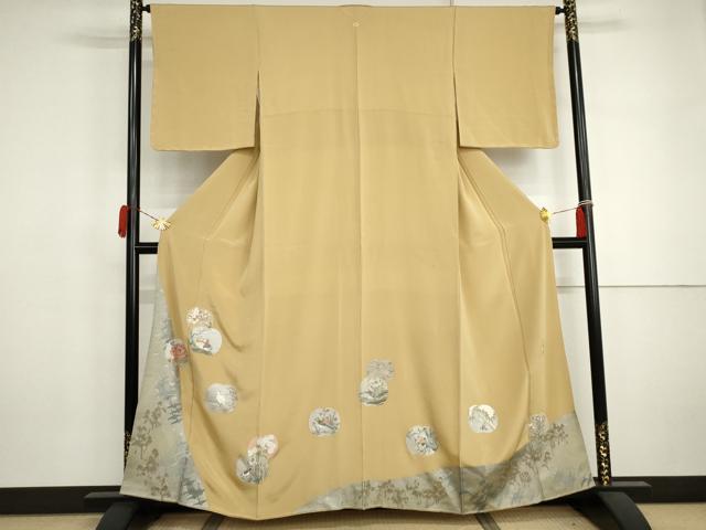 平和屋着物●松尾光琳　色留袖　刺繍　琳派草花図　花鳥文　銀糸　銀彩　鬼しぼ縮緬　正絹　逸品　AABJ3175cs