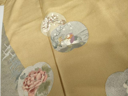 平和屋着物●松尾光琳　色留袖　刺繍　琳派草花図　花鳥文　銀糸　銀彩　鬼しぼ縮緬　正絹　逸品　AABJ3175cs