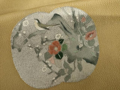 平和屋着物●松尾光琳　色留袖　刺繍　琳派草花図　花鳥文　銀糸　銀彩　鬼しぼ縮緬　正絹　逸品　AABJ3175cs