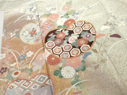 平和屋着物●訪問着　駒刺繍　枝花文　暈し染め　金彩　正絹　逸品　AABJ3178cs