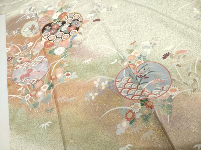 平和屋着物●訪問着　駒刺繍　枝花文　暈し染め　金彩　正絹　逸品　AABJ3178cs