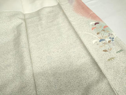 平和屋着物●訪問着　駒刺繍　枝花文　暈し染め　金彩　正絹　逸品　AABJ3178cs