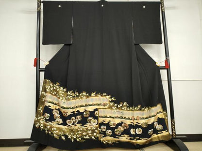 平和屋着物●松尾光琳　黒留袖　駒刺繍　橘三十六歌仙図　金彩　正絹　逸品　AABJ3182cs