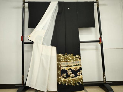平和屋着物●松尾光琳　黒留袖　駒刺繍　橘三十六歌仙図　金彩　正絹　逸品　AABJ3182cs