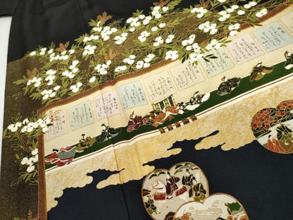 平和屋着物●松尾光琳　黒留袖　駒刺繍　橘三十六歌仙図　金彩　正絹　逸品　AABJ3182cs