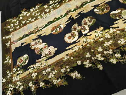 平和屋着物●松尾光琳　黒留袖　駒刺繍　橘三十六歌仙図　金彩　正絹　逸品　AABJ3182cs