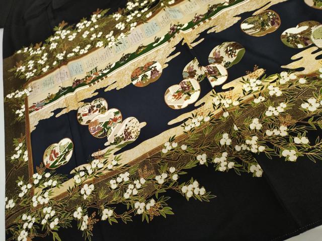 平和屋着物●松尾光琳　黒留袖　駒刺繍　橘三十六歌仙図　金彩　正絹　逸品　AABJ3182cs
