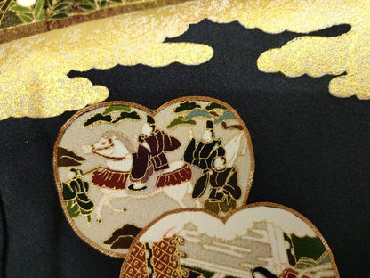 平和屋着物●松尾光琳　黒留袖　駒刺繍　橘三十六歌仙図　金彩　正絹　逸品　AABJ3182cs