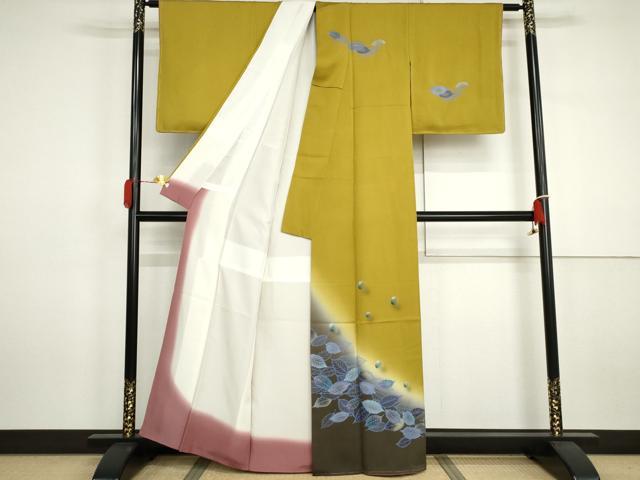 平和屋着物●訪問着　手描き　落ち葉に水玉　暈し染め　金銀彩　正絹　逸品　未使用　AABJ3186cs