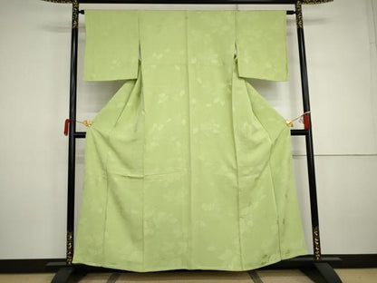 平和屋着物●上質な色無地　枝葉地紋　柳色　正絹　逸品　未使用　AABJ3187cs