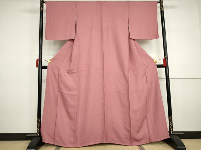 平和屋着物●上質な色無地　紋意匠　長春色　正絹　逸品　AABJ3191cs