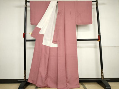 平和屋着物●上質な色無地　紋意匠　長春色　正絹　逸品　AABJ3191cs