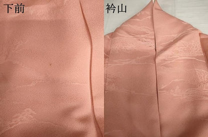 平和屋着物●上質な色無地　風景地紋　珊瑚色　正絹　逸品　AABJ3192cs