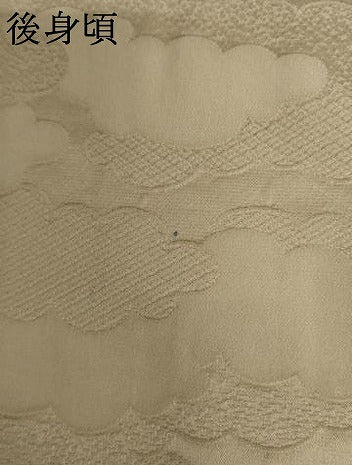 平和屋着物●上質な色無地　雲重ね地紋　白橡色　正絹　逸品　AABJ3194cs