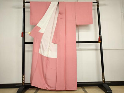 平和屋着物●上質な色無地　紋意匠　桃色　正絹　逸品　未使用　AABJ3196cs