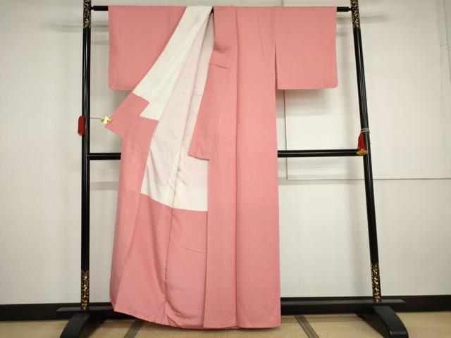 平和屋着物●上質な色無地　紋意匠　桃色　正絹　逸品　未使用　AABJ3196cs