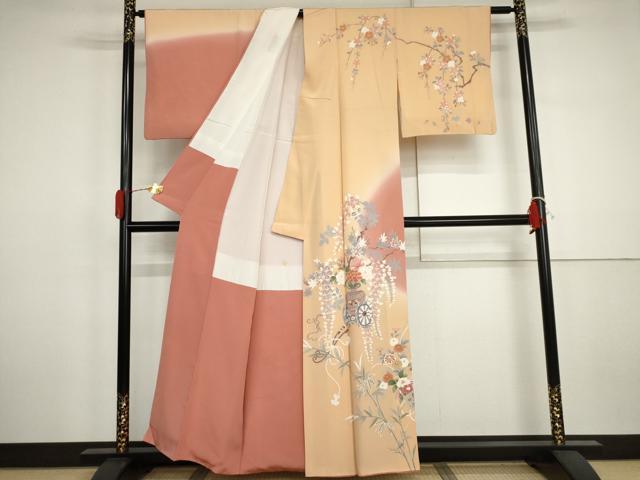 平和屋着物●訪問着　友禅　花車文　暈し染め　正絹　逸品　AABJ3203cs