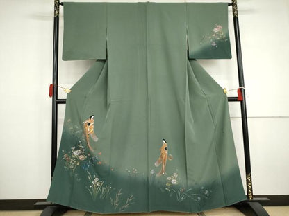 平和屋着物●訪問着　松原清久　手描き　女人草花文　暈し染め　金銀彩　正絹　逸品　AABJ3204cs