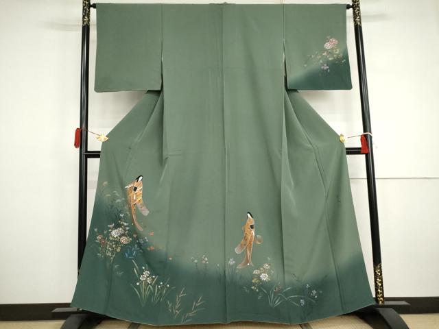 平和屋着物●訪問着　松原清久　手描き　女人草花文　暈し染め　金銀彩　正絹　逸品　AABJ3204cs