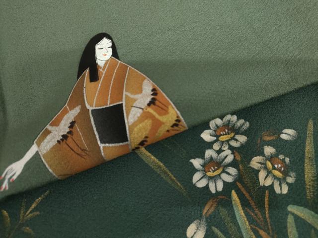 平和屋着物●訪問着　松原清久　手描き　女人草花文　暈し染め　金銀彩　正絹　逸品　AABJ3204cs