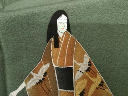 平和屋着物●訪問着　松原清久　手描き　女人草花文　暈し染め　金銀彩　正絹　逸品　AABJ3204cs
