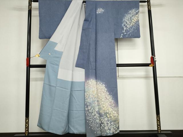 平和屋着物●吉乃一廉　幻の辻が花　訪問着　杢目絞り　流水草花文　暈し染め　金彩　さが美扱い　正絹　逸品　AABJ3207cs