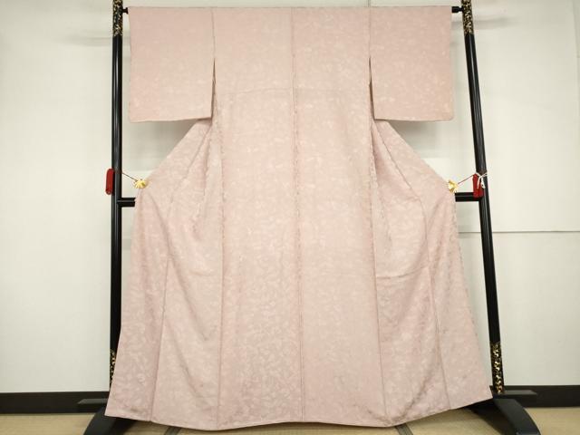 平和屋着物●上質な色無地　枝葉地紋　薄桜色　正絹　逸品　AABJ3209cs