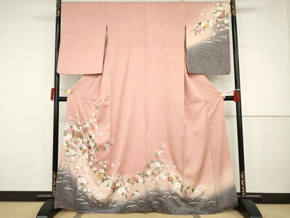 平和屋着物●訪問着　刺繍　芝花文　暈し染め　金糸　金彩　正絹　逸品　AABJ3214cs