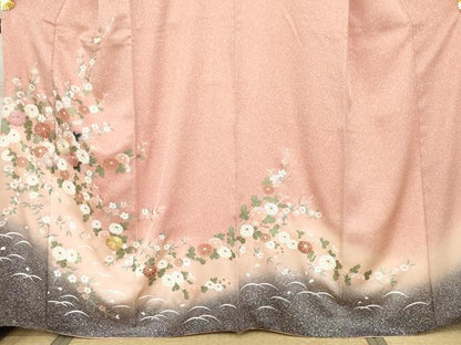 平和屋着物●訪問着　刺繍　芝花文　暈し染め　金糸　金彩　正絹　逸品　AABJ3214cs
