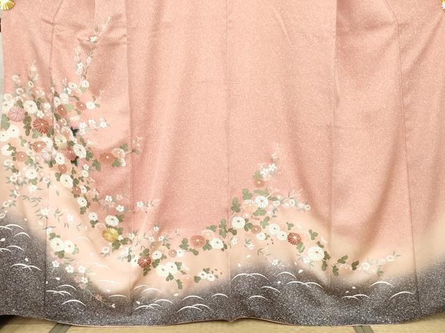 平和屋着物●訪問着　刺繍　芝花文　暈し染め　金糸　金彩　正絹　逸品　AABJ3214cs