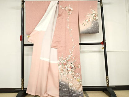 平和屋着物●訪問着　刺繍　芝花文　暈し染め　金糸　金彩　正絹　逸品　AABJ3214cs