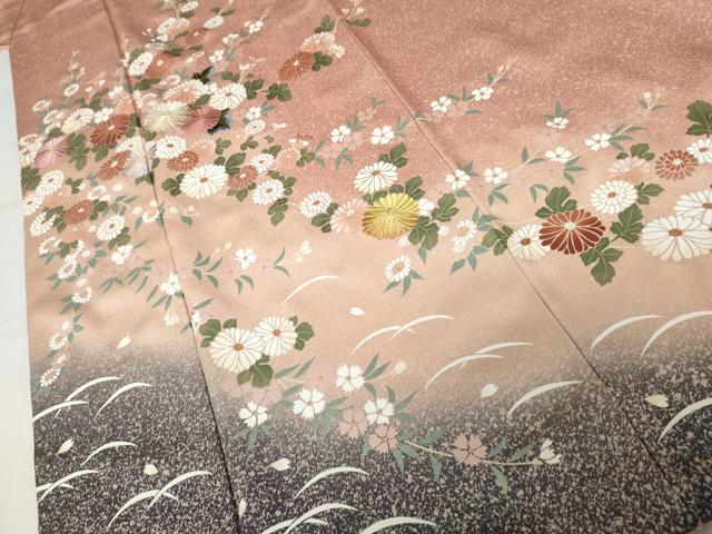 平和屋着物●訪問着　刺繍　芝花文　暈し染め　金糸　金彩　正絹　逸品　AABJ3214cs