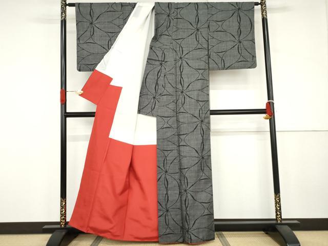 平和屋着物●本場大島紬　一元7マルキ　花尽くし　黒地　正絹　逸品　AABJ3219cs