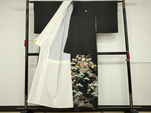 平和屋着物●豪華黒留袖　友禅　作家物　花車文　正絹　逸品　AABJ3224cs