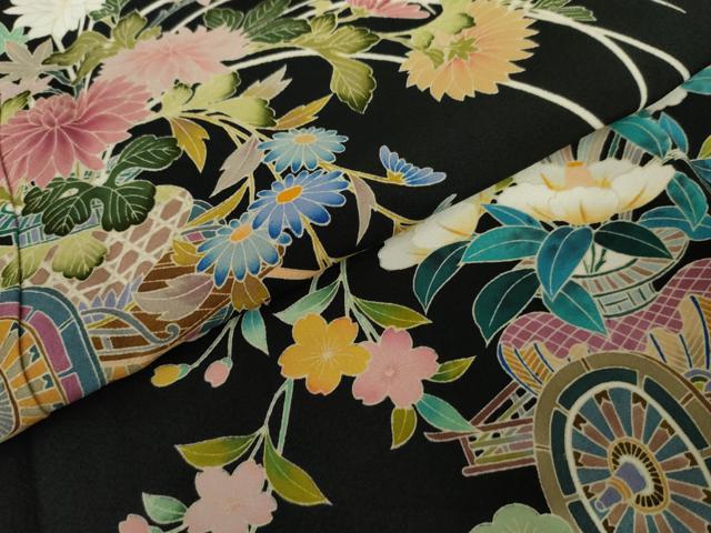 平和屋着物●豪華黒留袖　友禅　作家物　花車文　正絹　逸品　AABJ3224cs
